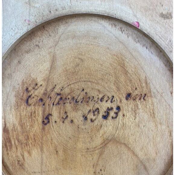 Our Daily Bread Vintage Hand Turned Wooden Plate Happy Easter 1953 - Picture 7 of 9